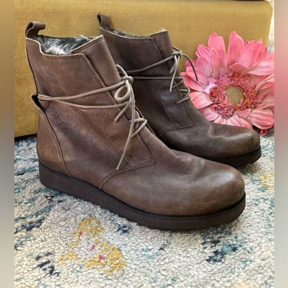 Clarks Minx Judy Leather Lace Up Winter Boots Faux Fur Brown 9 - Picture 1 of 8